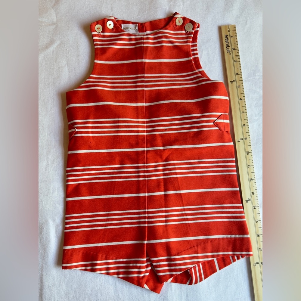 Vintage late 1960s Red and White Striped Sleeveless Romper Merry Mites